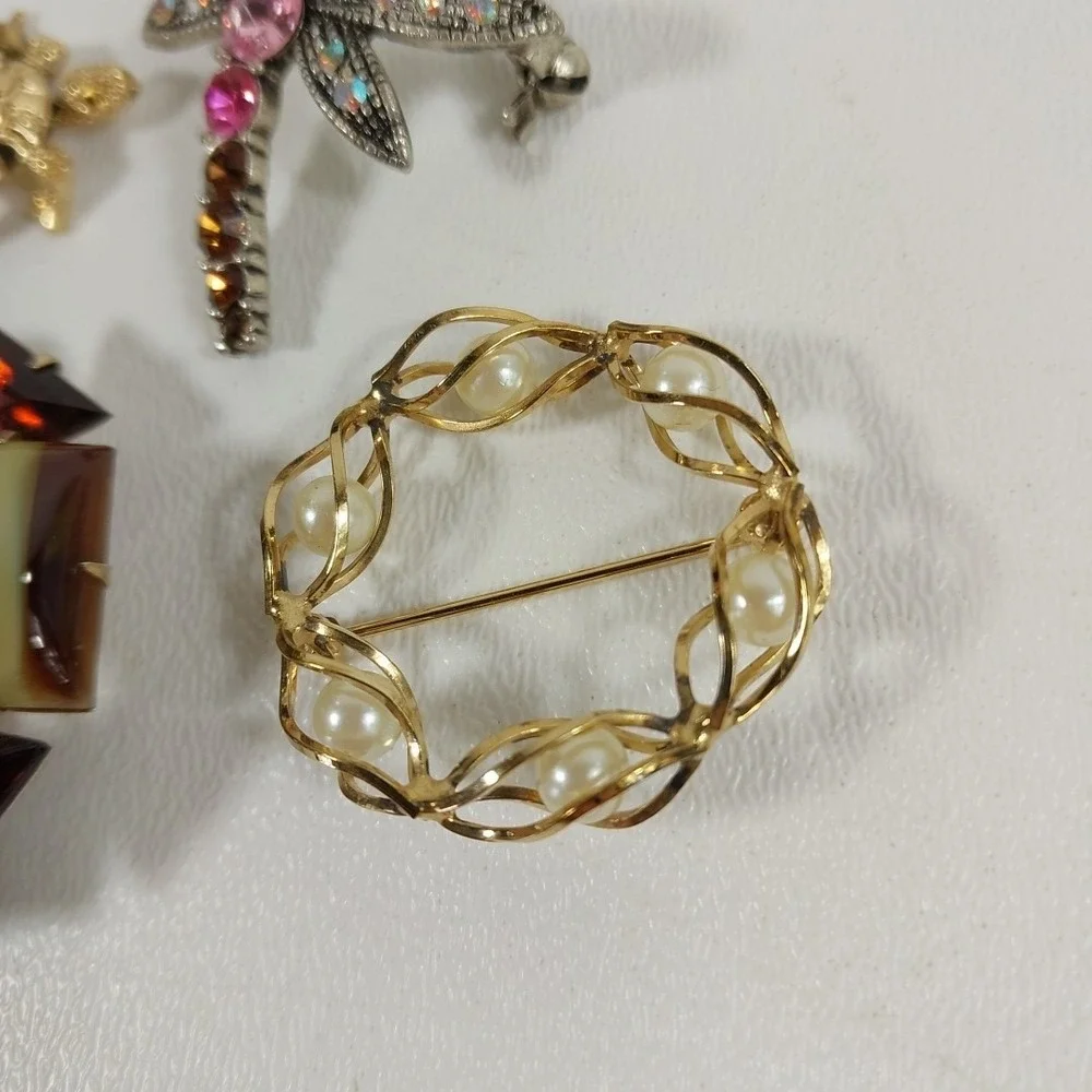 Vintage Lot Of 4 Small Rhinestone Wearable Brooch Pins Turtle Charm Dragonfly‎